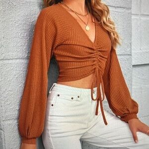 Rust V-Neck Ruched Women Top